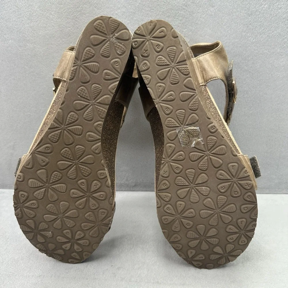 Womens 10.5-11 Aetrex Grace Adjustable Woven Wedge Taupe Leather Braided Sandals